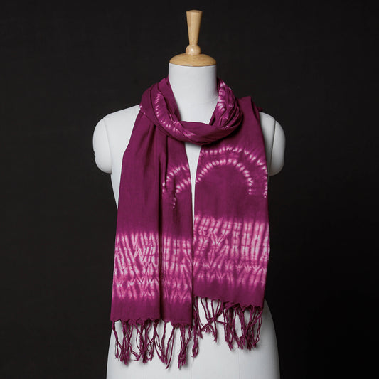 Purple - Shibori Tie-Dye Cotton Stole with Tassels