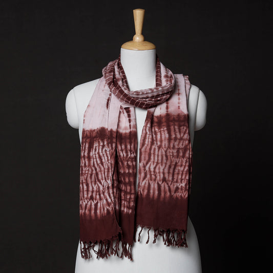 Brown - Shibori Tie-Dye Cotton Stole with Tassels