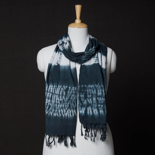 Blue - Shibori Tie-Dye Cotton Stole with Tassels