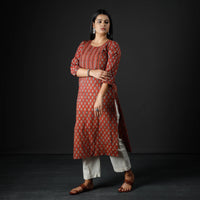 Red Indigo Ajrakh Block Printing Cotton Long Kurta