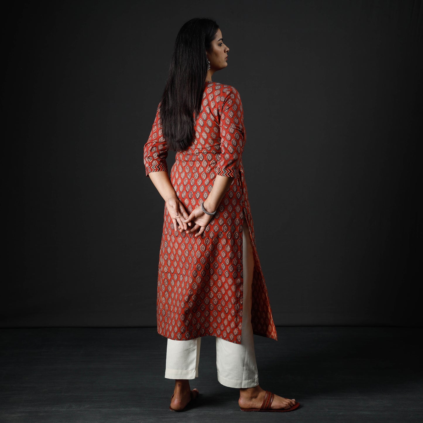 Red Indigo Ajrakh Block Printing Cotton Long Kurta