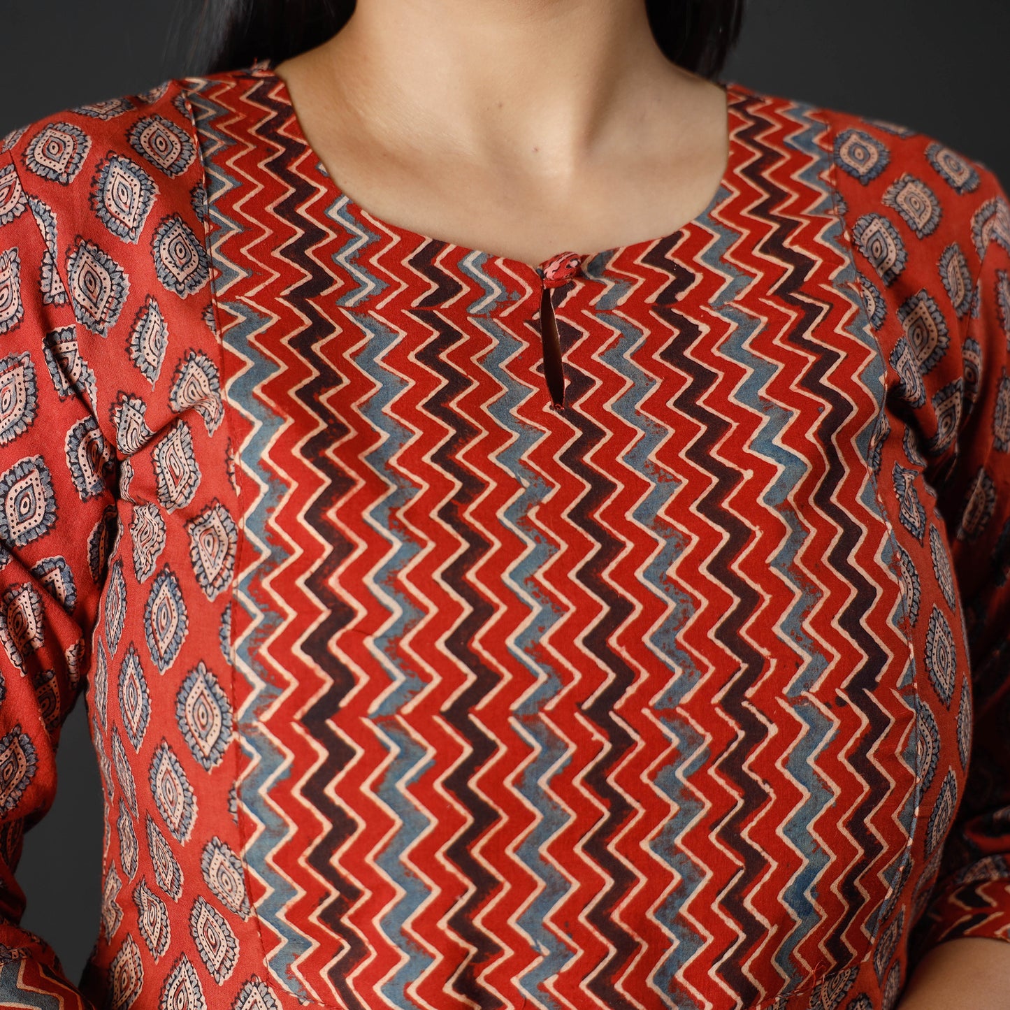 Red Indigo Ajrakh Block Printing Cotton Long Kurta