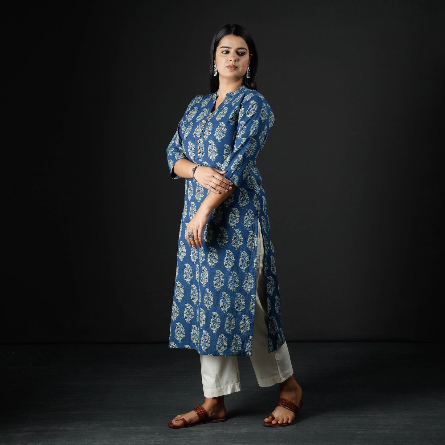 Blue Ajrakh Block Printing Cotton Long Kurta