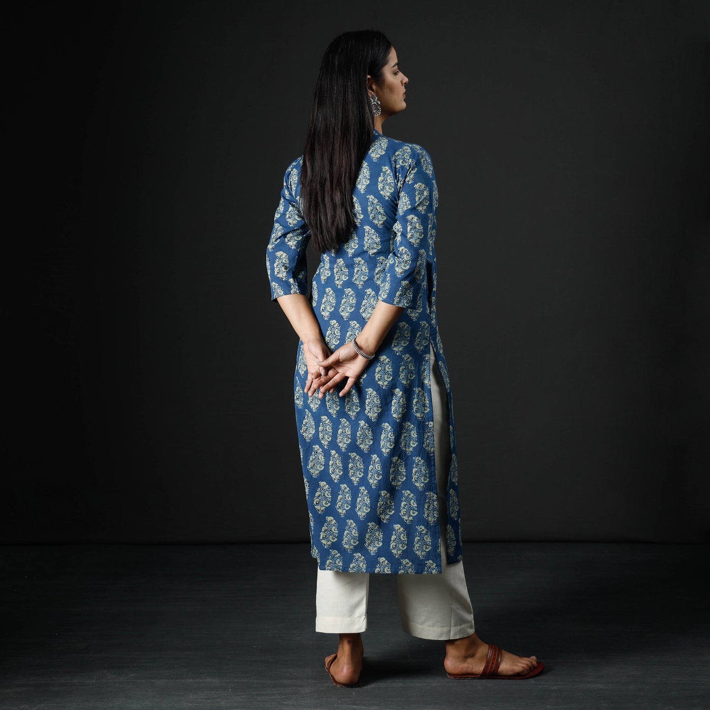 Blue Ajrakh Block Printing Cotton Long Kurta