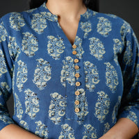 Blue Ajrakh Block Printing Cotton Long Kurta