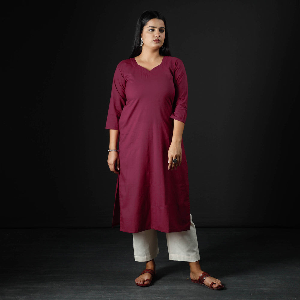 Purple Plain Cotton Long Kurta