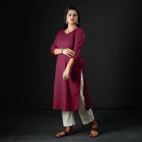 Purple Plain Cotton Long Kurta