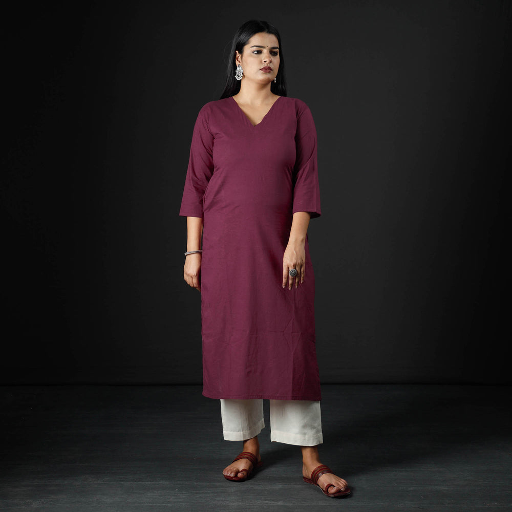 Purple Plain Cotton Long Kurta