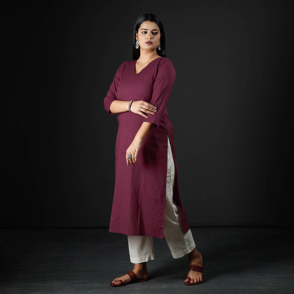 Purple Plain Cotton Long Kurta