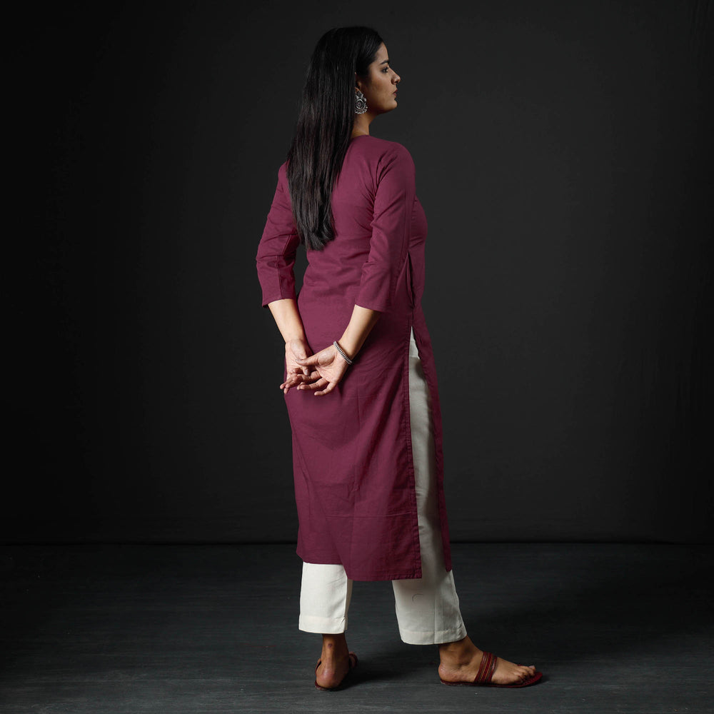 Purple Plain Cotton Long Kurta