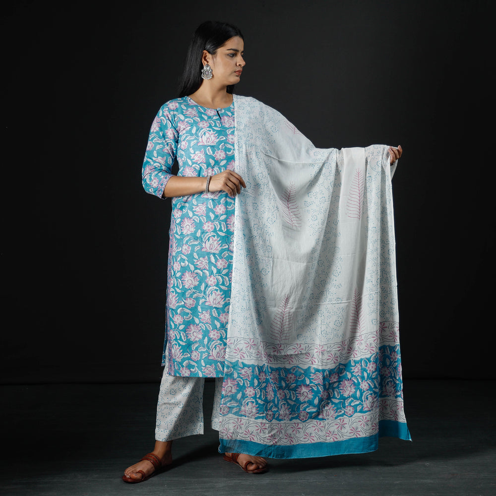 Sanganeri Kurta with Palazzo & Dupatta Set