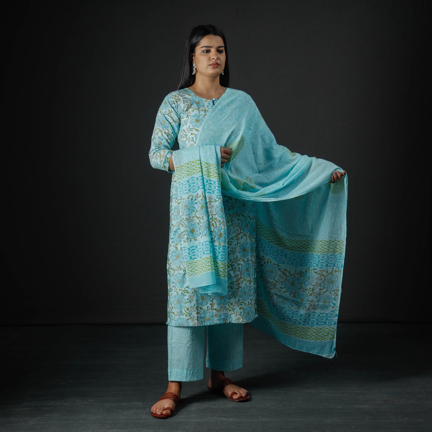 Sanganeri Kurta with Palazzo & Dupatta Set