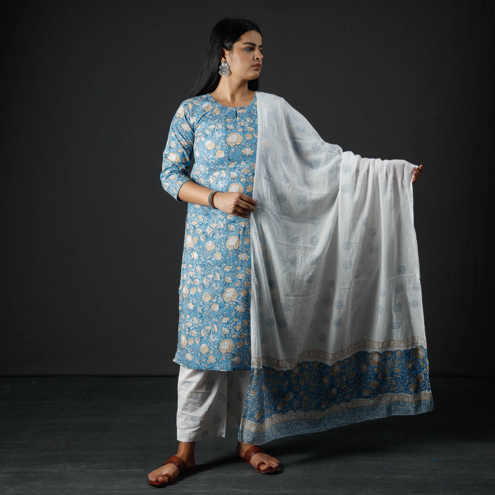 Sanganeri Kurta with Palazzo & Dupatta Set