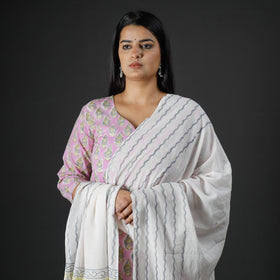  Sanganeri Block Printed Cotton Kurta with Palazzo & Dupatta Set 