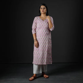  Sanganeri Block Printed Cotton Kurta with Palazzo & Dupatta Set 