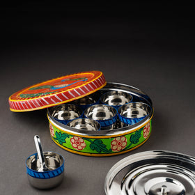  Multicolor Kavad Handpainted Stainless Steel Masala Box