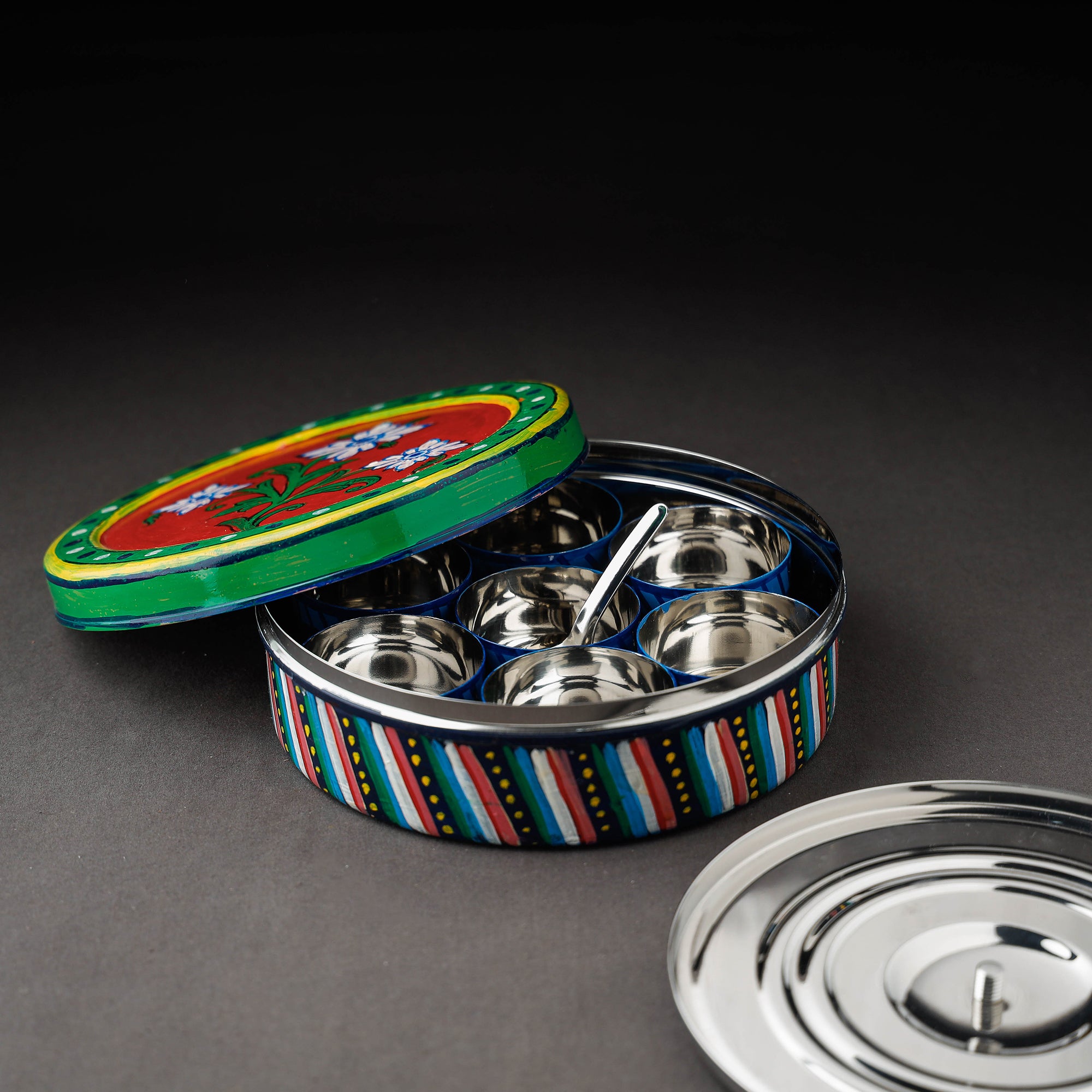  Kavad Multicolor Handpainted Stainless Steel Masala Box