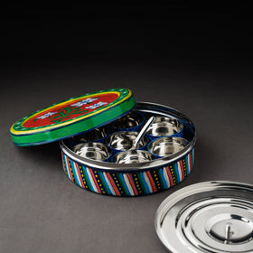  Kavad Multicolor Handpainted Stainless Steel Masala Box