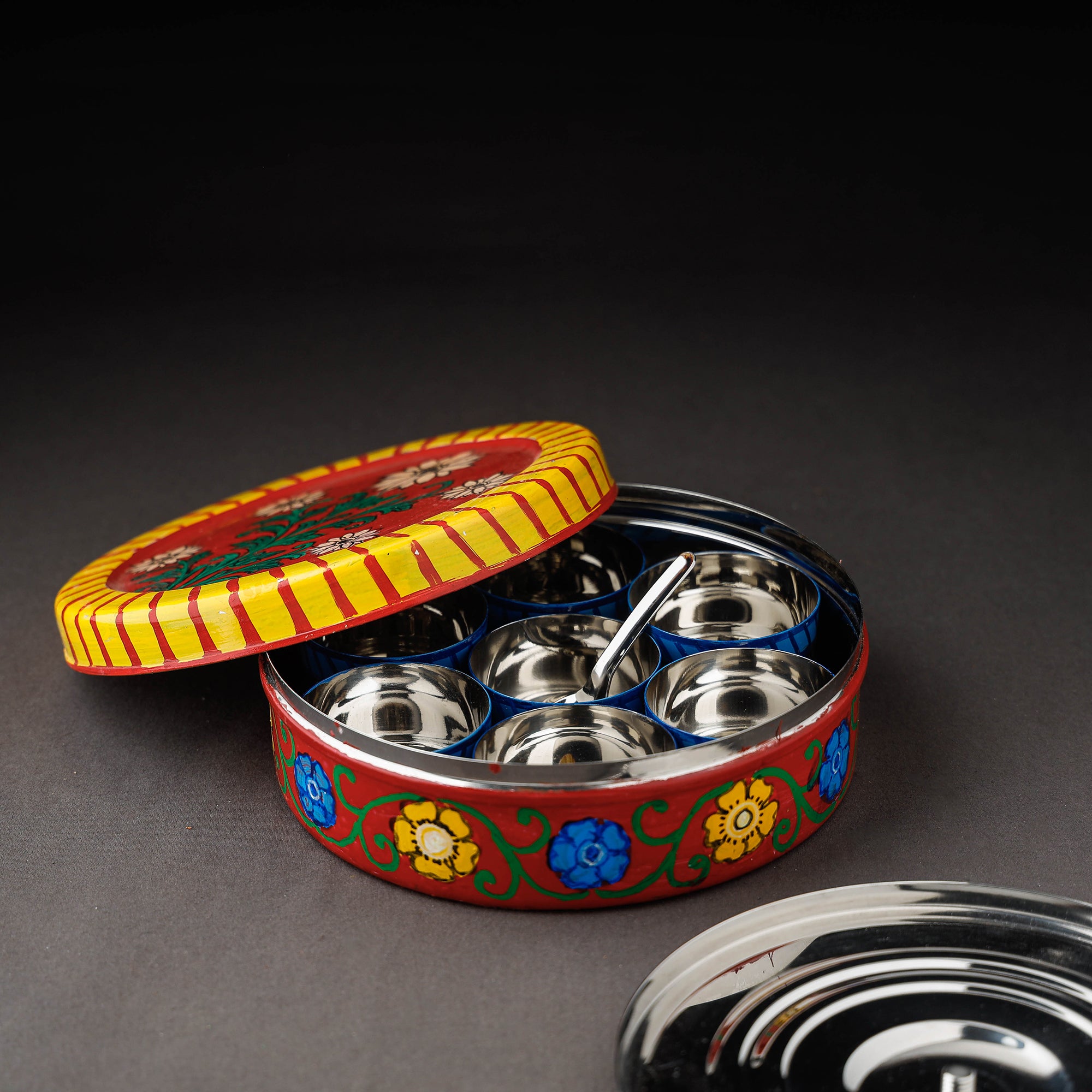  Kavad Handpainted Stainless Steel Red Masala Box