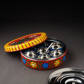 Kavad Handpainted Stainless Steel Red Masala Box