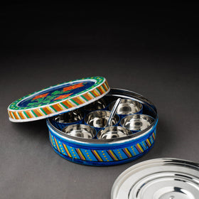  Kavad Handpainted Stainless Steel Blue Masala Box