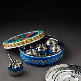  Kavad Handpainted Stainless Steel Blue Masala Box