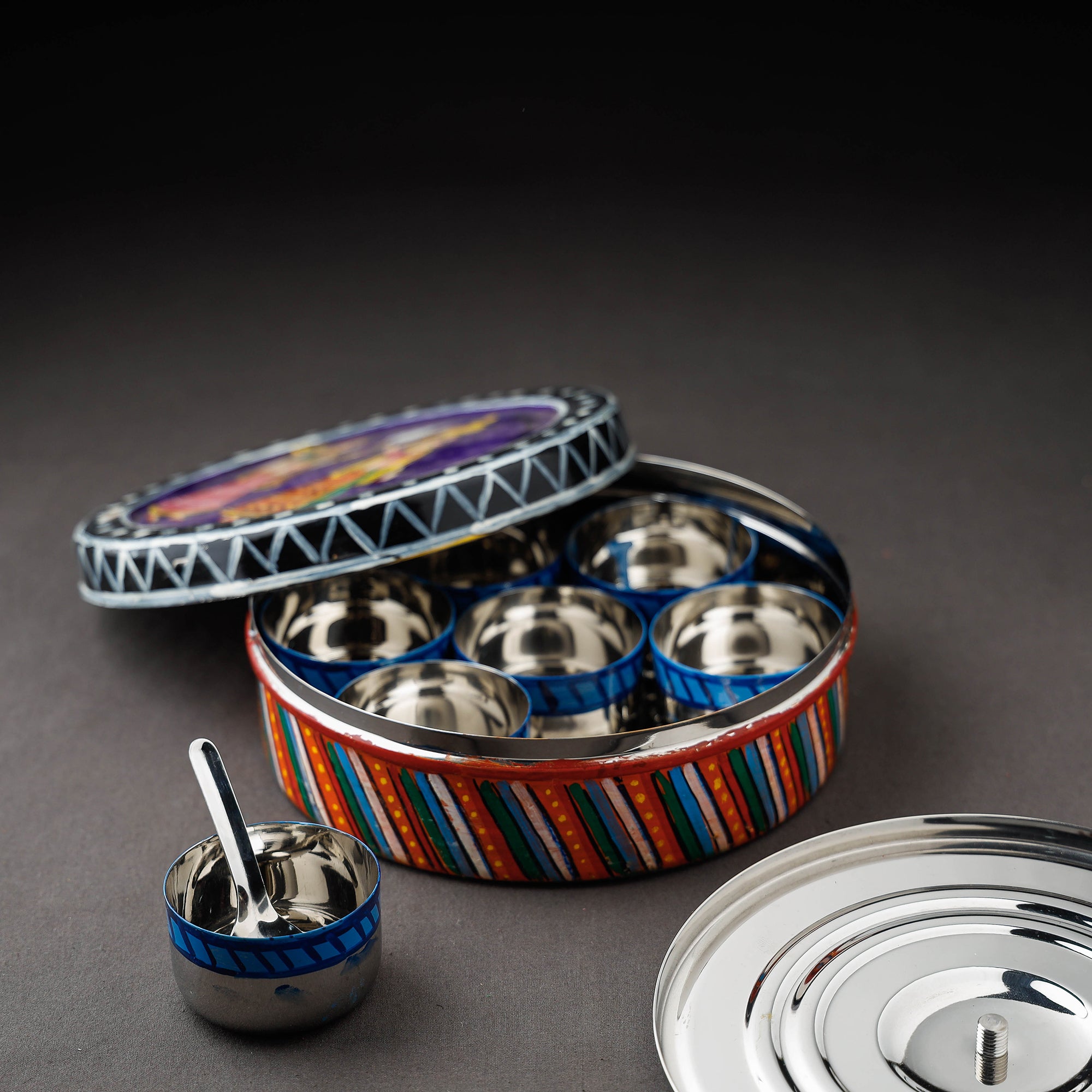  Kavad Handpainted Stainless Steel Multicolor Masala Box
