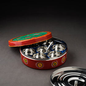  Kavad Handpainted Stainless Steel Red Masala Box 