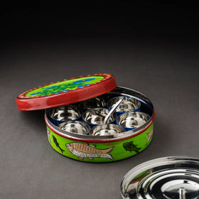  Kavad Handpainted Stainless Steel Green Masala Box
