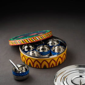  Kavad Handpainted Stainless Steel Yellow Masala Box