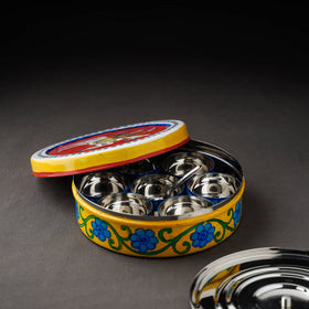  Kavad Handpainted Stainless Steel Yellow Masala Box