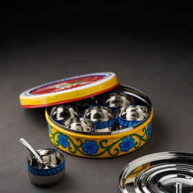  Kavad Handpainted Stainless Steel Yellow Masala Box