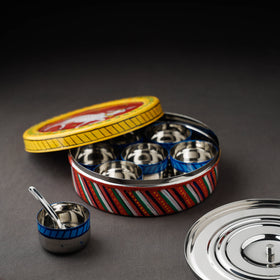 Kavad Handpainted Stainless Steel Multicolor Masala Box 