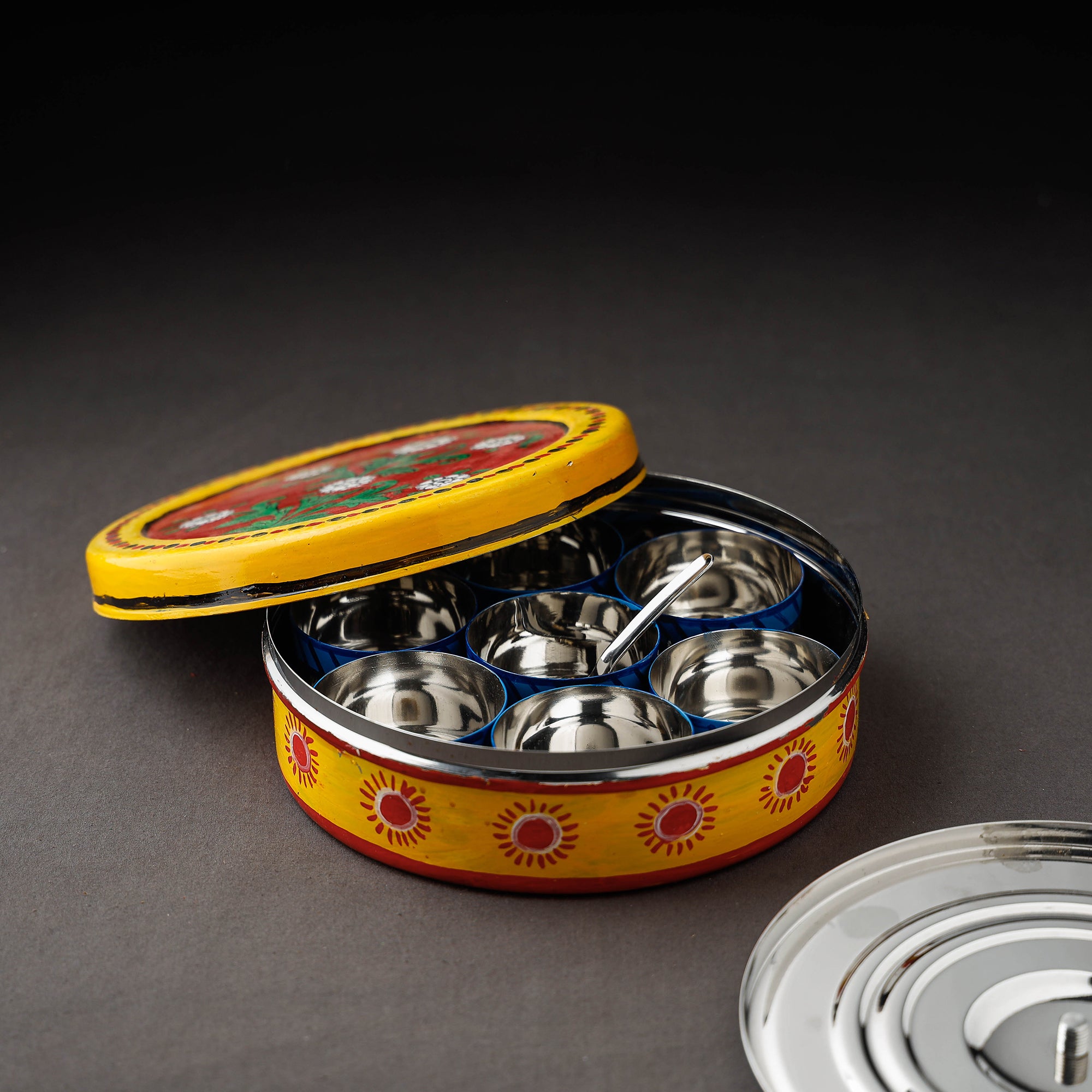  Yellow Kavad Handpainted Stainless Steel Masala Box