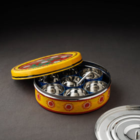  Yellow Kavad Handpainted Stainless Steel Masala Box