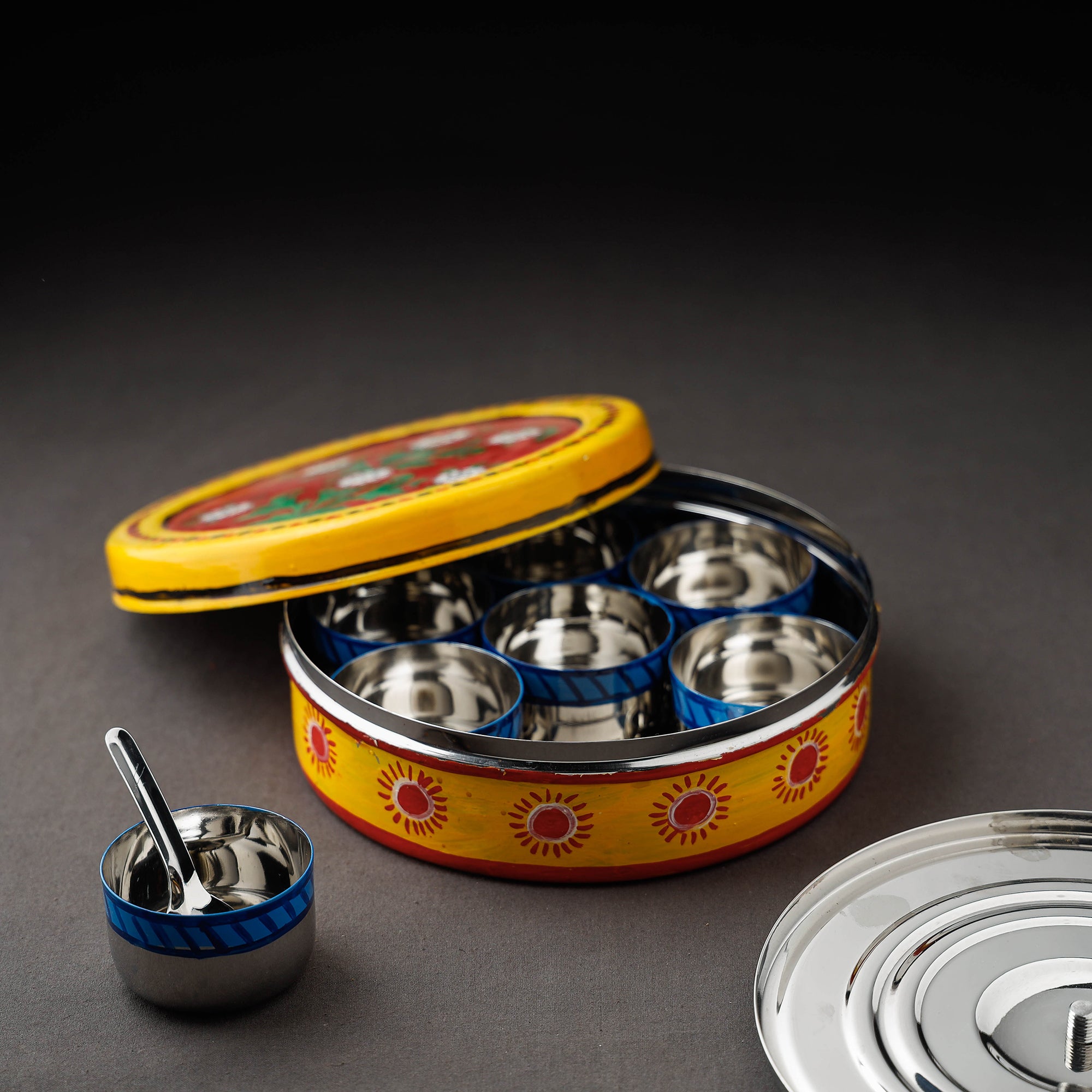  Yellow Kavad Handpainted Stainless Steel Masala Box