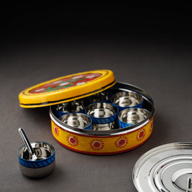  Yellow Kavad Handpainted Stainless Steel Masala Box