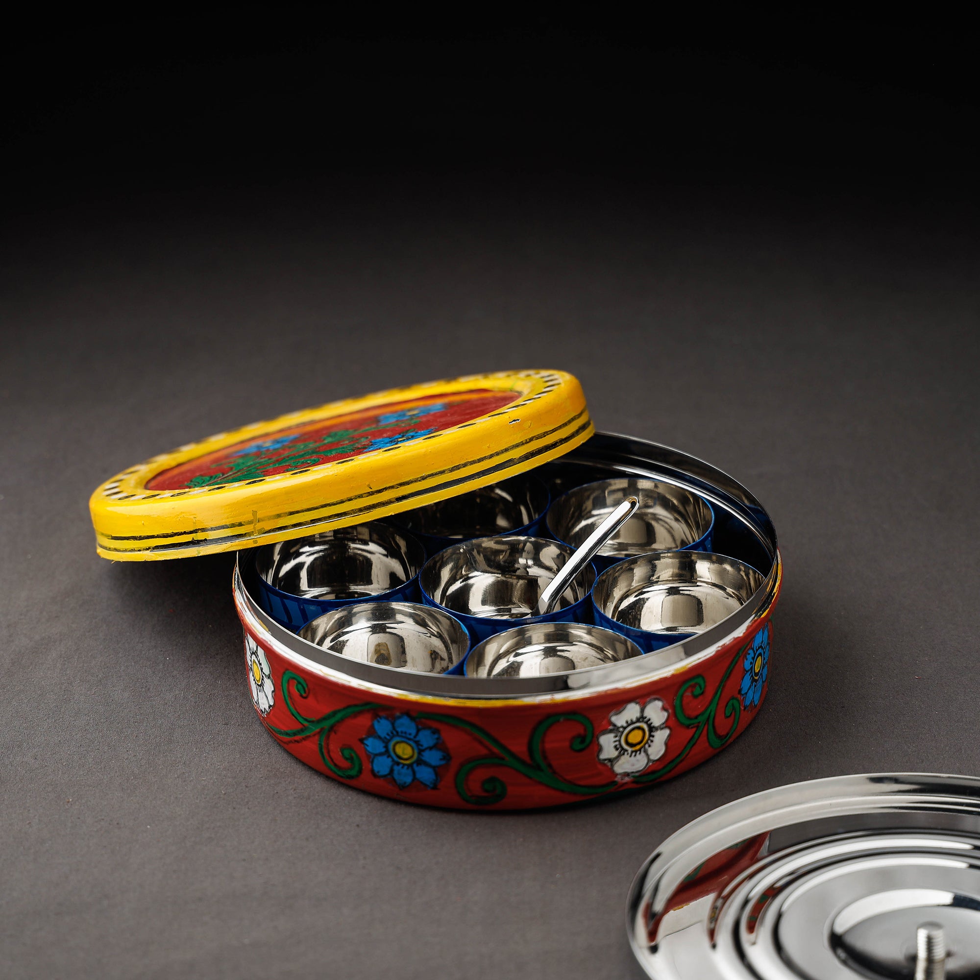  Kavad Handpainted Stainless Steel Red Masala Box 