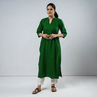 Forest Green Jacquard Cotton Long Kurta