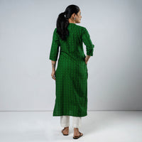 Forest Green Jacquard Cotton Long Kurta