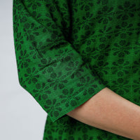 Forest Green Jacquard Cotton Long Kurta