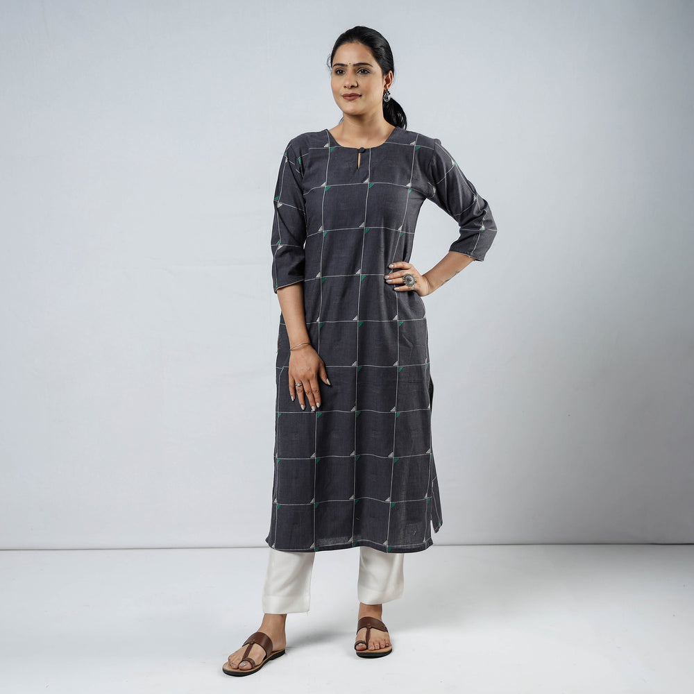 Grey - Jacquard Cotton Straight Kurta 04