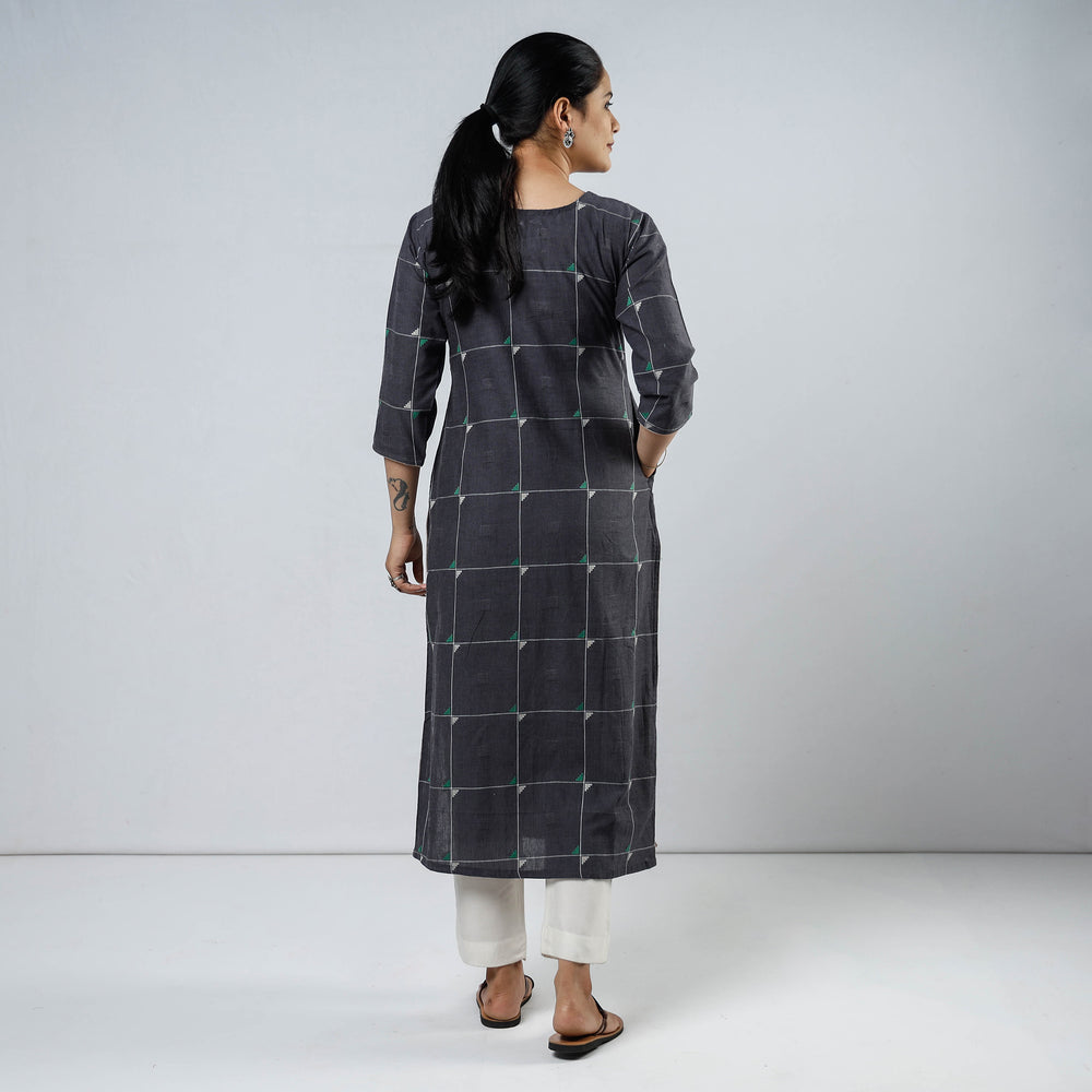 Grey - Jacquard Cotton Straight Kurta 04