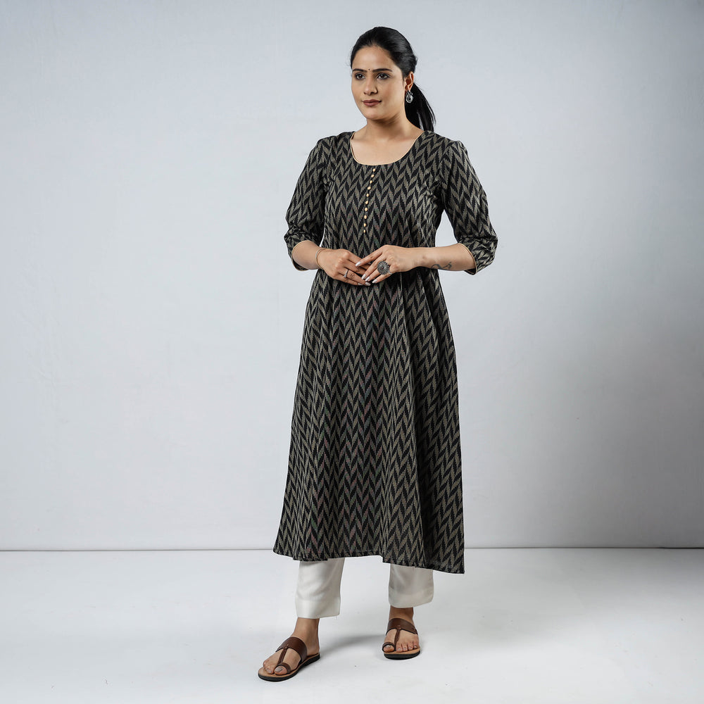 Jacquard Cotton Long Straight Kurta
 