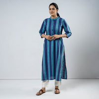 Blue Jacquard Cotton Long Kurta