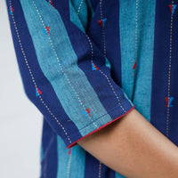 Blue Jacquard Cotton Long Kurta