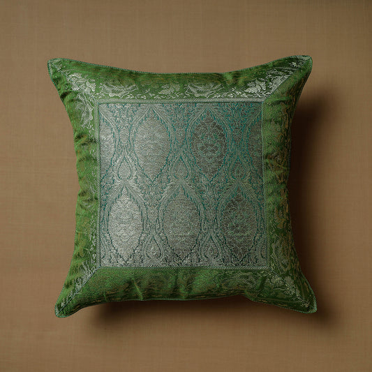 Green - Traditional Pure Banarasi Handwoven Silk Zari Cushion Cover (16 x 16 in)