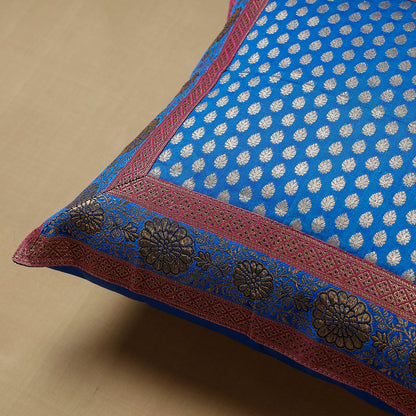 Blue - Traditional Pure Banarasi Handwoven Silk Zari Cushion Cover (16 x 16 in)