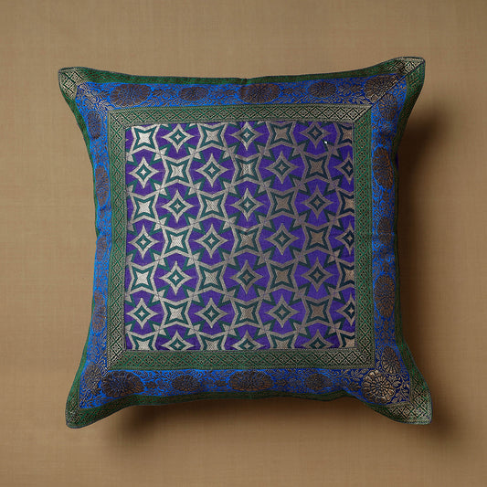 Multicolor - Traditional Pure Banarasi Handwoven Silk Zari Cushion Cover (16 x 16 in)