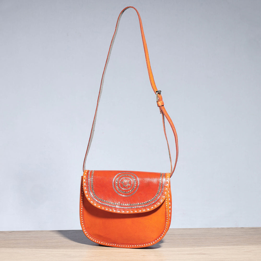 Orange - Handcrafted Kutch Leather Sling Bag